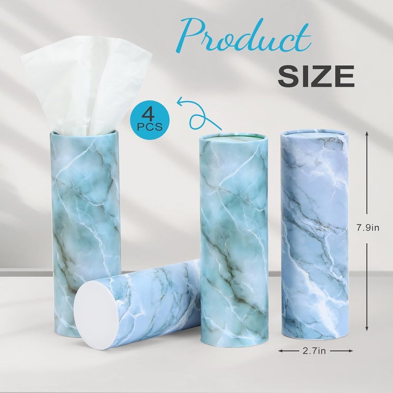 Gomew Car Tissue Holder (4 PK) - 50 3-Ply Tissues Cylinder, Fits Car Cup Holders, Portable Travel Tubes Box Container, Marble Design, Round Tissue Container for Car Accessories - Image 4